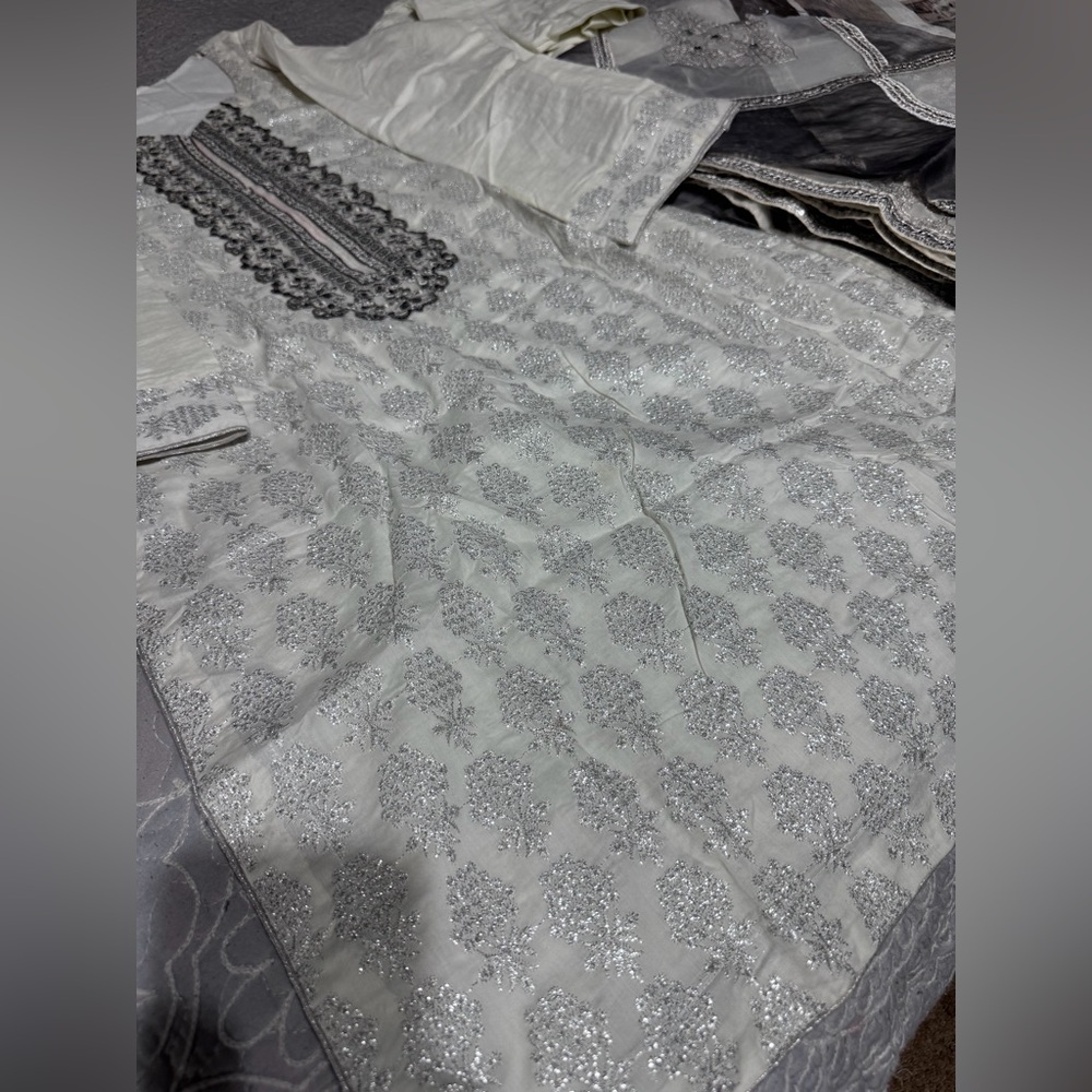 Elegant White and Silver Embroidered Dress